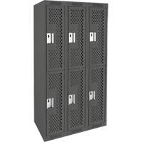 Clean Line Lockers, 2 -tier, Bank of 3, 36" x 12" x 72", Steel, Charcoal, Rivet (Assembled), Perforated OSI Industrial Sales