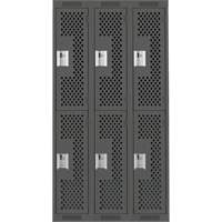 Clean Line Lockers, 2 -tier, Bank of 3, 36" x 12" x 72", Steel, Charcoal, Rivet (Assembled), Perforated OSI Industrial Sales