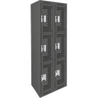 Clean Line Lockers, 3 -tier, Bank of 2, 24" x 12" x 72", Steel, Charcoal, Rivet (Assembled), Perforated OSI Industrial Sales