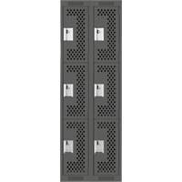 Clean Line Lockers, 3 -tier, Bank of 2, 24" x 12" x 72", Steel, Charcoal, Rivet (Assembled), Perforated OSI Industrial Sales