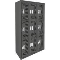 Clean Line Lockers, 3 -tier, Bank of 3, 36" x 12" x 72", Steel, Charcoal, Rivet (Assembled), Perforated OSI Industrial Sales