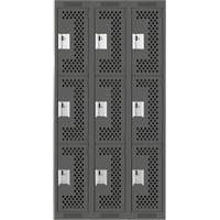 Clean Line Lockers, 3 -tier, Bank of 3, 36" x 12" x 72", Steel, Charcoal, Rivet (Assembled), Perforated OSI Industrial Sales