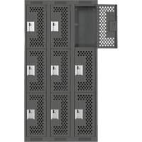 Clean Line Lockers, 3 -tier, Bank of 3, 36" x 12" x 72", Steel, Charcoal, Rivet (Assembled), Perforated OSI Industrial Sales