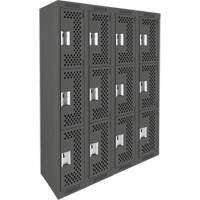 Clean Line Lockers, 3 -tier, Bank of 4, 48" x 12" x 72", Steel, Charcoal, Rivet (Assembled), Perforated OSI Industrial Sales