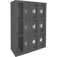 Clean Line Lockers, 3 -tier, Bank of 4, 48" x 12" x 72", Steel, Charcoal, Rivet (Assembled), Perforated OSI Industrial Sales