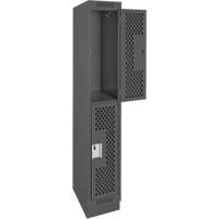 Clean Line Lockers, 2 -tier, 12" x 18" x 76", Steel, Charcoal, Rivet (Assembled), Perforated OSI Industrial Sales