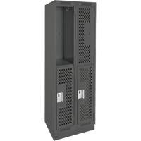 Clean Line Lockers, 2 -tier, Bank of 2, 24" x 18" x 76", Steel, Charcoal, Rivet (Assembled), Perforated OSI Industrial Sales