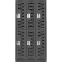 Clean Line Lockers, 2 -tier, Bank of 3, 36" x 18" x 76", Steel, Charcoal, Rivet (Assembled), Perforated OSI Industrial Sales