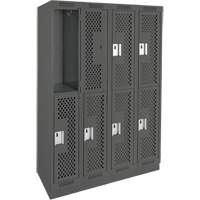 Clean Line Lockers, 2 -tier, Bank of 4, 48" x 18" x 76", Steel, Charcoal, Rivet (Assembled), Perforated OSI Industrial Sales