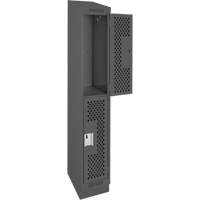 Clean Line Lockers, 2 -tier, 12" x 18" x 82", Steel, Charcoal, Rivet (Assembled), Perforated OSI Industrial Sales