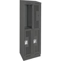 Clean Line Lockers, 2 -tier, Bank of 2, 24" x 18" x 82", Steel, Charcoal, Rivet (Assembled), Perforated OSI Industrial Sales