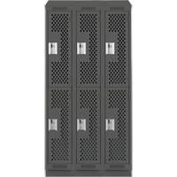Clean Line Lockers, 2 -tier, Bank of 3, 36" x 12" x 82", Steel, Charcoal, Rivet (Assembled), Perforated OSI Industrial Sales