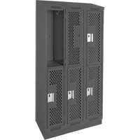 Clean Line Lockers, 2 -tier, Bank of 3, 36" x 12" x 82", Steel, Charcoal, Rivet (Assembled), Perforated OSI Industrial Sales