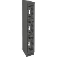 Clean Line Lockers, 3 -tier, 12" x 18" x 82", Steel, Charcoal, Rivet (Assembled), Perforated OSI Industrial Sales