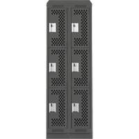 Clean Line Lockers, 3 -tier, Bank of 2, 24" x 15" x 82", Steel, Charcoal, Rivet (Assembled), Perforated OSI Industrial Sales