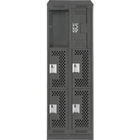 Clean Line Lockers, 3 -tier, Bank of 2, 24" x 15" x 82", Steel, Charcoal, Rivet (Assembled), Perforated OSI Industrial Sales