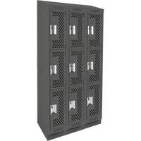 Clean Line Lockers, 3 -tier, Bank of 3, 36" x 18" x 82", Steel, Charcoal, Rivet (Assembled), Perforated OSI Industrial Sales