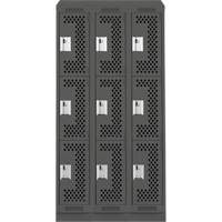 Clean Line Lockers, 3 -tier, Bank of 3, 36" x 18" x 82", Steel, Charcoal, Rivet (Assembled), Perforated OSI Industrial Sales