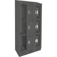 Clean Line Lockers, 3 -tier, Bank of 3, 36" x 18" x 82", Steel, Charcoal, Rivet (Assembled), Perforated OSI Industrial Sales
