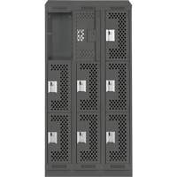 Clean Line Lockers, 3 -tier, Bank of 3, 36" x 18" x 82", Steel, Charcoal, Rivet (Assembled), Perforated OSI Industrial Sales