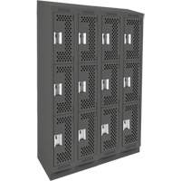 Clean Line Lockers, 3 -tier, Bank of 4, 48" x 15" x 82", Steel, Charcoal, Rivet (Assembled), Perforated OSI Industrial Sales
