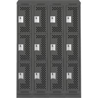 Clean Line Lockers, 3 -tier, Bank of 4, 48" x 15" x 82", Steel, Charcoal, Rivet (Assembled), Perforated OSI Industrial Sales