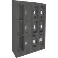 Clean Line Lockers, 3 -tier, Bank of 4, 48" x 15" x 82", Steel, Charcoal, Rivet (Assembled), Perforated OSI Industrial Sales