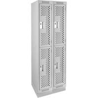 Clean Line Lockers, 2 -tier, Bank of 2, 24" x 18" x 76", Steel, Grey, Rivet (Assembled), Perforated OSI Industrial Sales