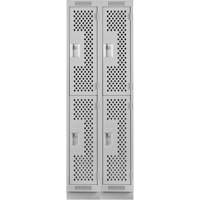 Clean Line Lockers, 2 -tier, Bank of 2, 24" x 18" x 76", Steel, Grey, Rivet (Assembled), Perforated OSI Industrial Sales