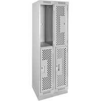 Clean Line Lockers, 2 -tier, Bank of 2, 24" x 18" x 76", Steel, Grey, Rivet (Assembled), Perforated OSI Industrial Sales