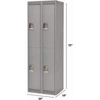 Lockers, 2 -tier, Bank of 2, 24" x 18" x 72", Steel, Grey, Knocked Down OSI Industrial Sales