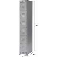 Lockers, 6 -tier, 12" x 18" x 72", Steel, Grey, Knocked Down OSI Industrial Sales