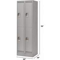 Lockers, 2 -tier, Bank of 2, 24" x 18" x 76", Steel, Grey, Knocked Down OSI Industrial Sales