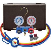 Automotive Manifold Gauge Set with Manual Couplers & 3-in-1 Side Mount Can Tap Valve OSI Industrial Sales