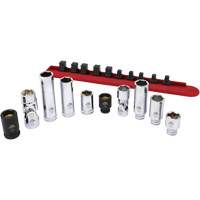 Chrome Finish Socket Set with Rail, 10 Pieces, 1/4"/3/8" Drive Size OSI Industrial Sales