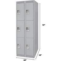 Lockers, 3 -tier, Bank of 2, 24" x 18" x 72", Steel, Grey, Knocked Down OSI Industrial Sales