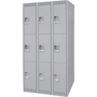 Lockers, 3 -tier, Bank of 3, 36" x 18" x 72", Steel, Grey, Knocked Down OSI Industrial Sales