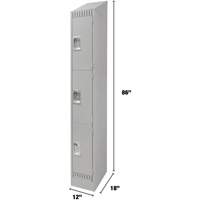 Lockers, 3 -tier, 12" x 18" x 86", Steel, Grey, Knocked Down OSI Industrial Sales