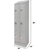 Lockers, 3 -tier, Bank of 2, 24" x 18" x 86", Steel, Grey, Knocked Down OSI Industrial Sales