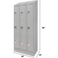 Lockers, 3 -tier, Bank of 3, 36" x 18" x 86", Steel, Grey, Knocked Down OSI Industrial Sales