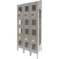 Casiers ventil&eacute;s, 2 niveaux, Bloc de 3, 36 x 18" x 88", Acier, Gris, D&eacute;mont&eacute;, Perfor&eacute; OSI Industrial Sales