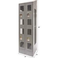 Casiers ventil&eacute;s, 2 niveaux, Bloc de 2, 24" x 18" x 88", Acier, Gris, D&eacute;mont&eacute;, Perfor&eacute; OSI Industrial Sales