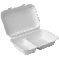 Compostable Hinged Food Containers with Compartments, Bagasse, Rectangular OSI Industrial Sales