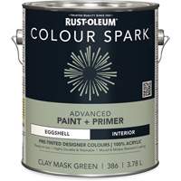 Peinture int&eacute;rieure pr&eacute;teint&eacute;e + appr&ecirc;t mural Colour Spark, Vert masque en argile, Satin&eacute;, 3,78 L, Gallon OSI Industrial Sales