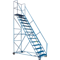 CSA-Certified Rolling Step Ladder with Locking Step, 14 Steps, 30" Step Width, 128" Platform Height, Steel OSI Industrial Sales