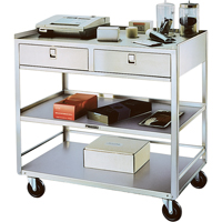 Stainless Steel Equipment Stands, 300 lbs. Capacity, Stainless Steel, 20"/20-1/8" x W, 35" x H, 37"/36-3/8" D, Knocked Down, 2 Drawers OSI Industrial Sales