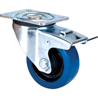 Roulette bleue, Pivotant avec frein, 4" (101,6 mm), Caoutchouc, 350 lb (158,8 kg) OSI Industrial Sales
