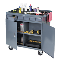 Poste de travail &agrave; deux c&ocirc;t&eacute;s mobile et robuste, 1200 lb Capacit&eacute;, Acier, 34" x la, 34" x ha, 24" p, Enti&egrave;rement soud&eacute;, 6 tirroirs OSI Industrial Sales