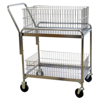 Wire Mesh Office Mail Cart, 200 lbs. Capacity, Chrome, 20" D x 33" L x 37-1/2" H, Chrome Plated OSI Industrial Sales