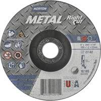 Meule &agrave; tronçonner m&eacute;tallique pour coupe &agrave; angle droit RightCut, 6" x 0,045", Arbre de 7/8", Type 27/42, Oxyde d'aluminium, 10190 Tr/min OSI Industrial Sales
